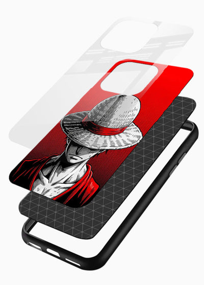 luffy red poster bold anime art glossy vibrant premium glass cover dramatic pirate design case - Angle Layers