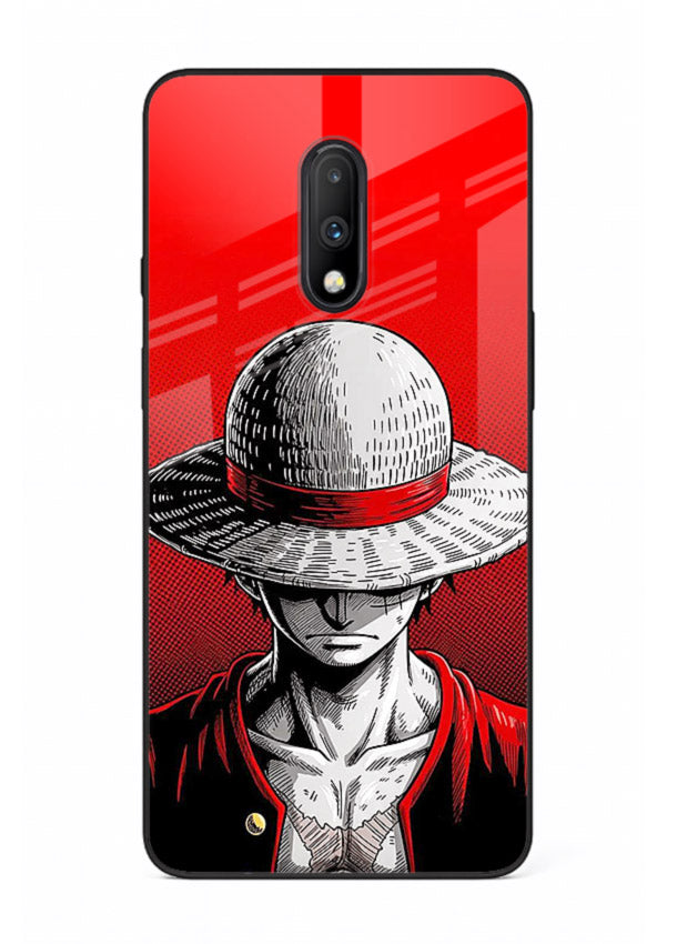 luffy red poster bold anime art OnePlus 7 glass cover dramatic pirate design case