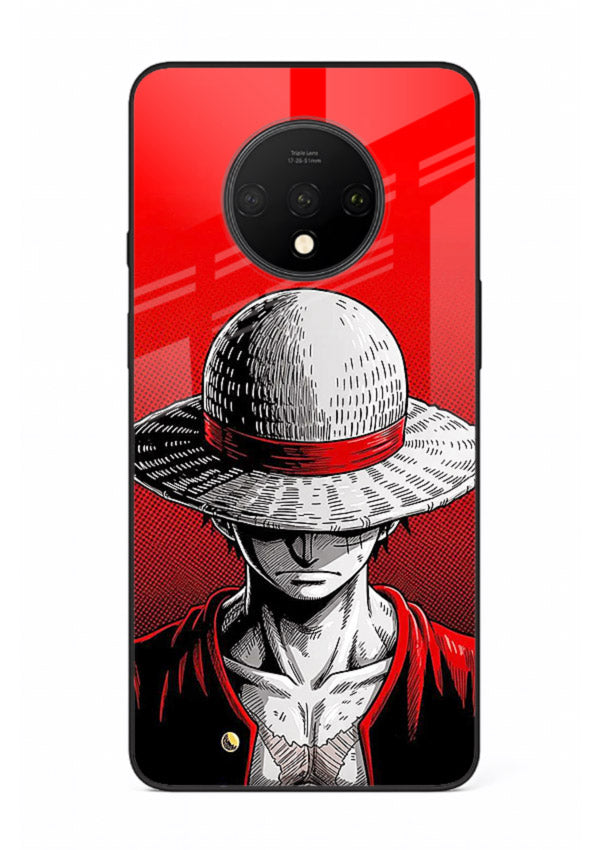 luffy red poster bold anime art OnePlus 7T glass cover dramatic pirate design case