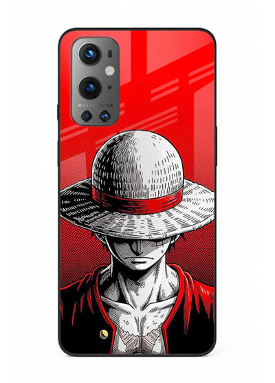 luffy red poster bold anime art OnePlus 9 glass cover dramatic pirate design case
