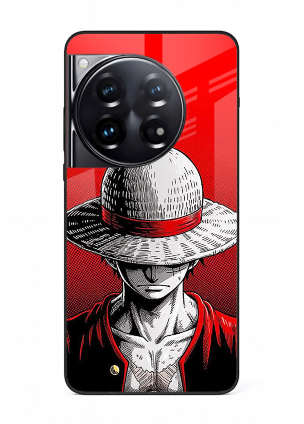 luffy red poster bold anime art OnePlus 12 glass cover dramatic pirate design case