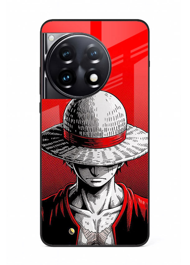 luffy red poster bold anime art OnePlus 12R glass cover dramatic pirate design case