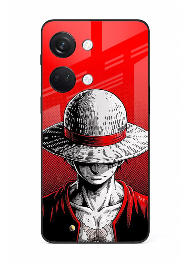 luffy red poster bold anime art OnePlus Nord 3 glass cover dramatic pirate design case