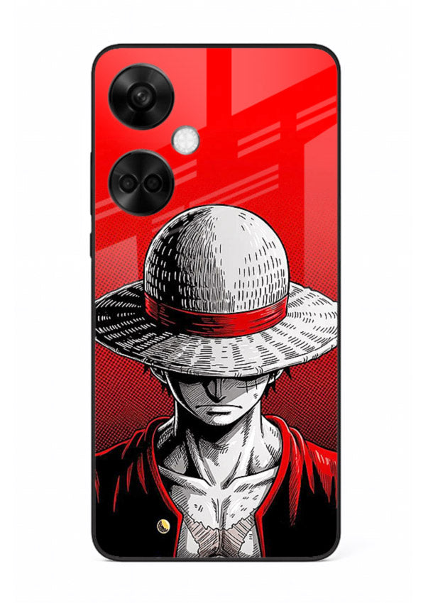 luffy red poster bold anime art OnePlus Nord CE3 glass cover dramatic pirate design case