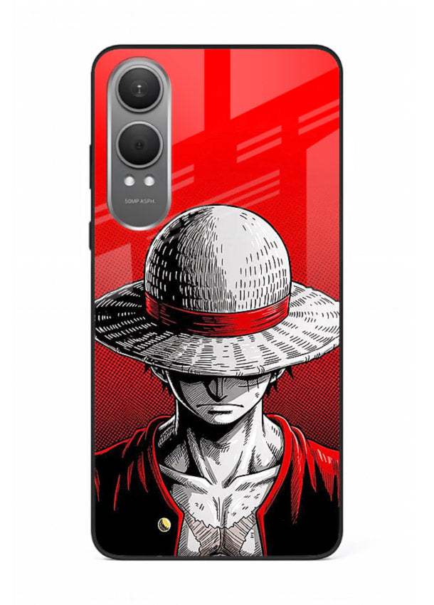 luffy red poster bold anime art OnePlus Nord CE4 Lite glass cover dramatic pirate design case