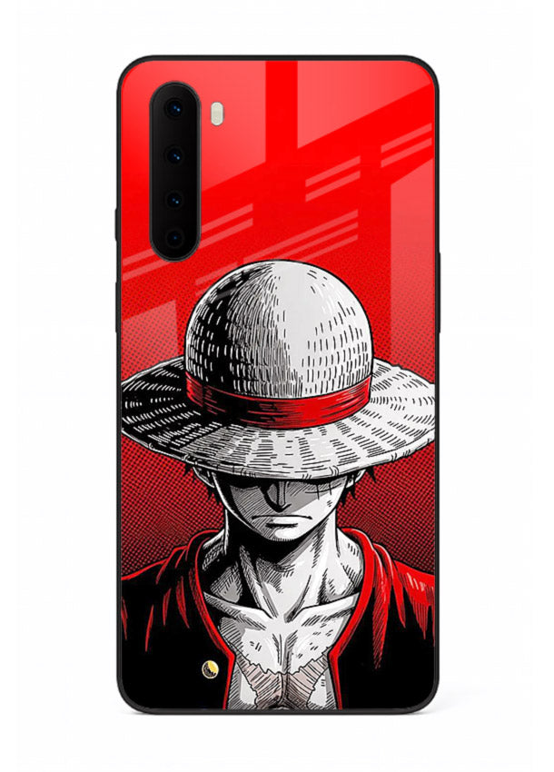 luffy red poster bold anime art OnePlus Nord glass cover dramatic pirate design case