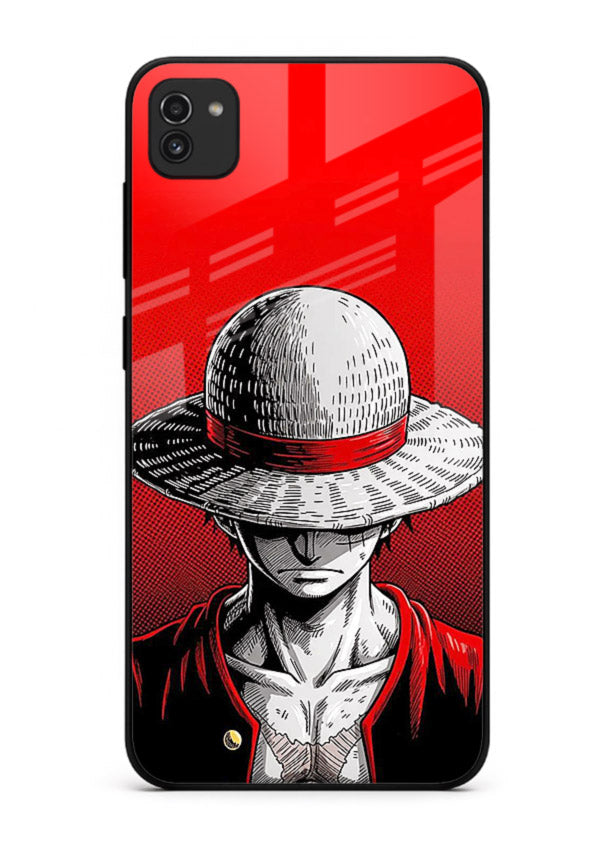 luffy red poster bold anime art Samsung A03 glass cover dramatic pirate design case