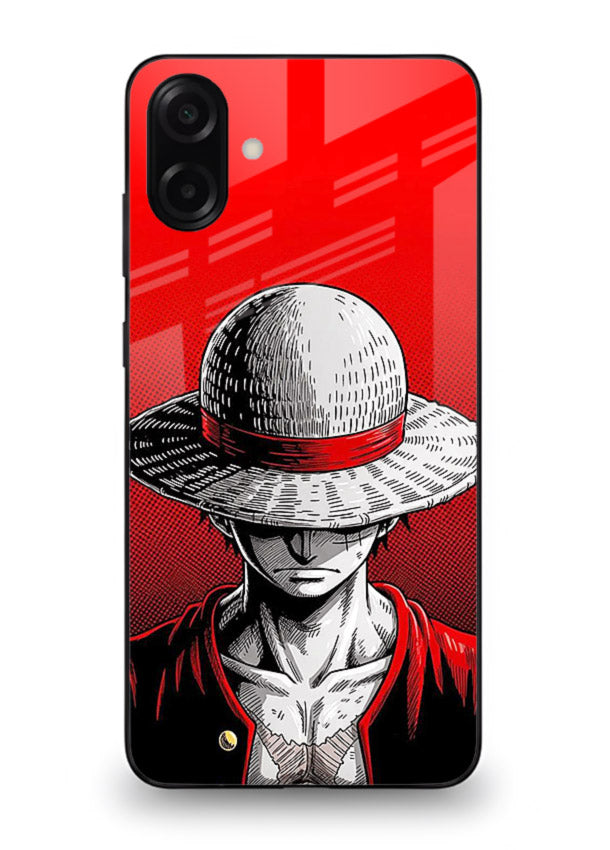 luffy red poster bold anime art Samsung A07 4G glass cover dramatic pirate design case