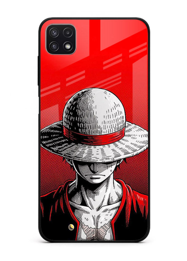luffy red poster bold anime art Samsung F42 5G glass cover dramatic pirate design case