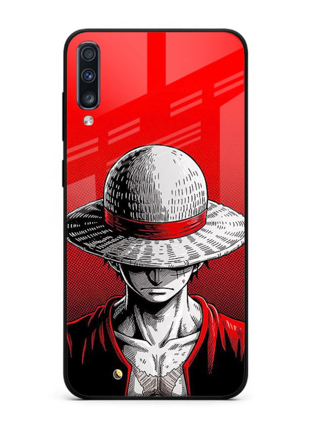 luffy red poster bold anime art Samsung A70 glass cover dramatic pirate design case