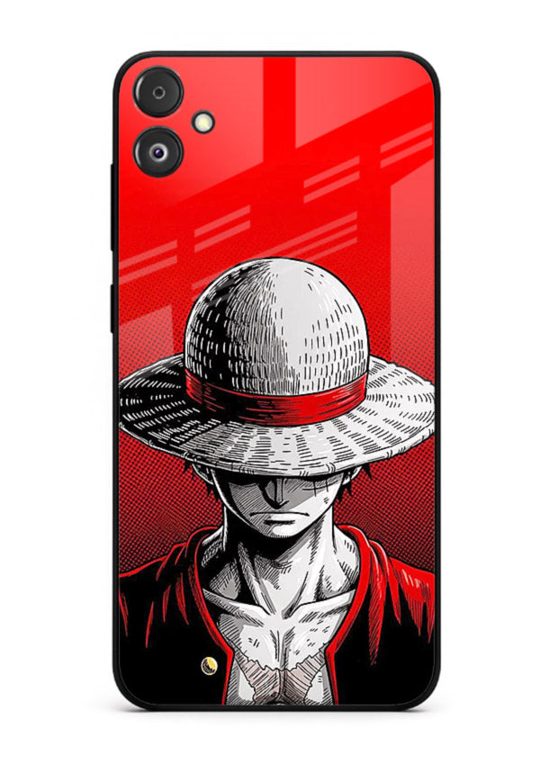 luffy red poster bold anime art Samsung F04 5G glass cover dramatic pirate design case