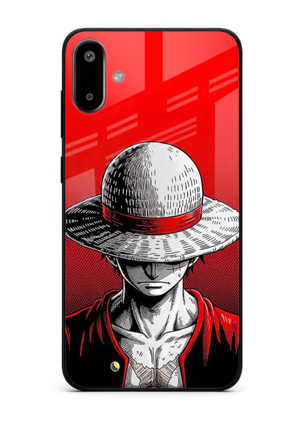 luffy red poster bold anime art Samsung F06 5G glass cover dramatic pirate design case