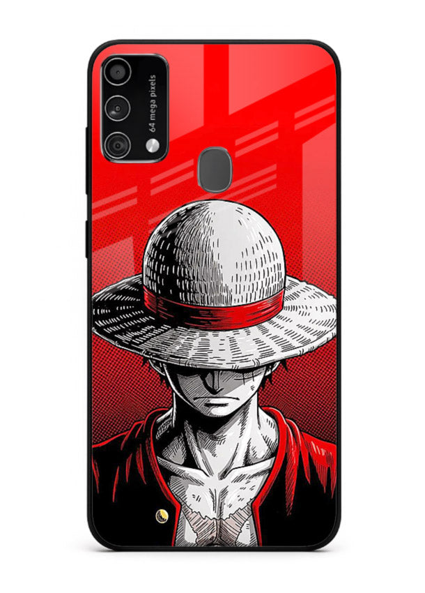 luffy red poster bold anime art Samsung F41 glass cover dramatic pirate design case