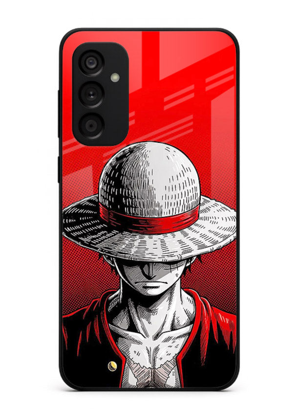 luffy red poster bold anime art Samsung A04s 5G glass cover dramatic pirate design case