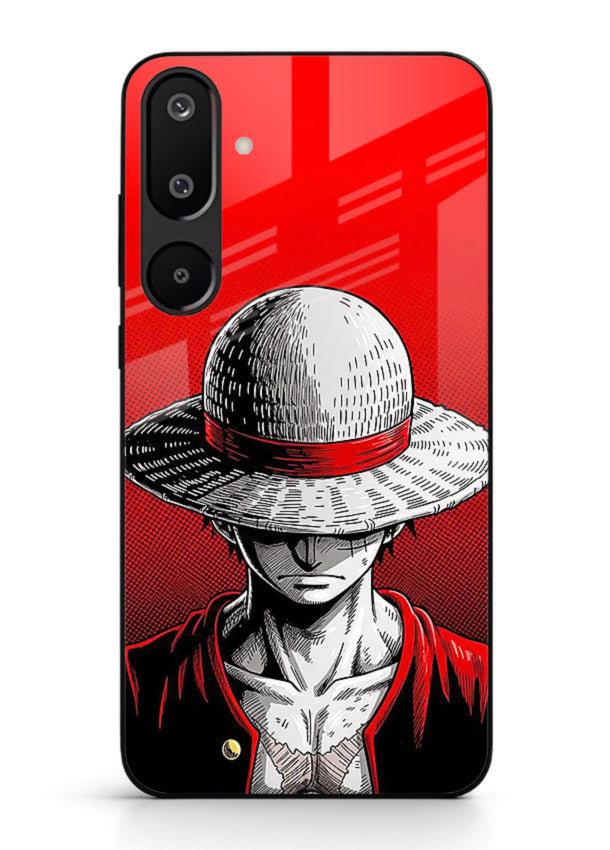 luffy red poster bold anime art Samsung F16 5G glass cover dramatic pirate design case