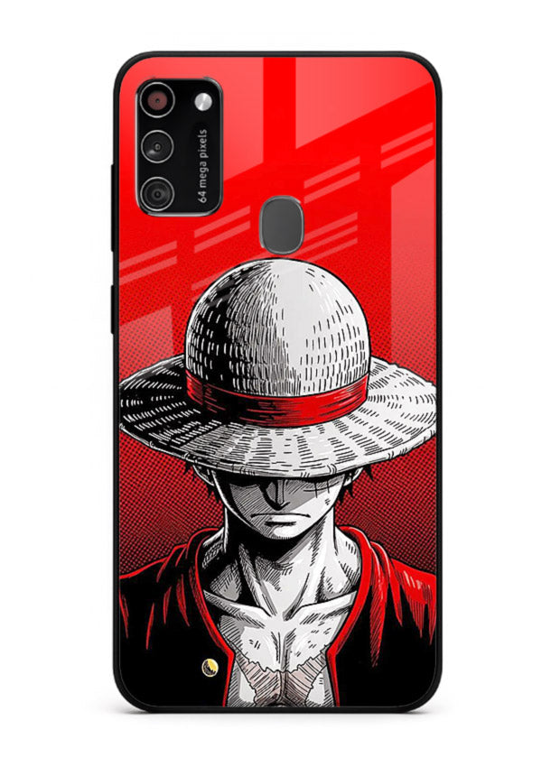 luffy red poster bold anime art Samsung M30s glass cover dramatic pirate design case