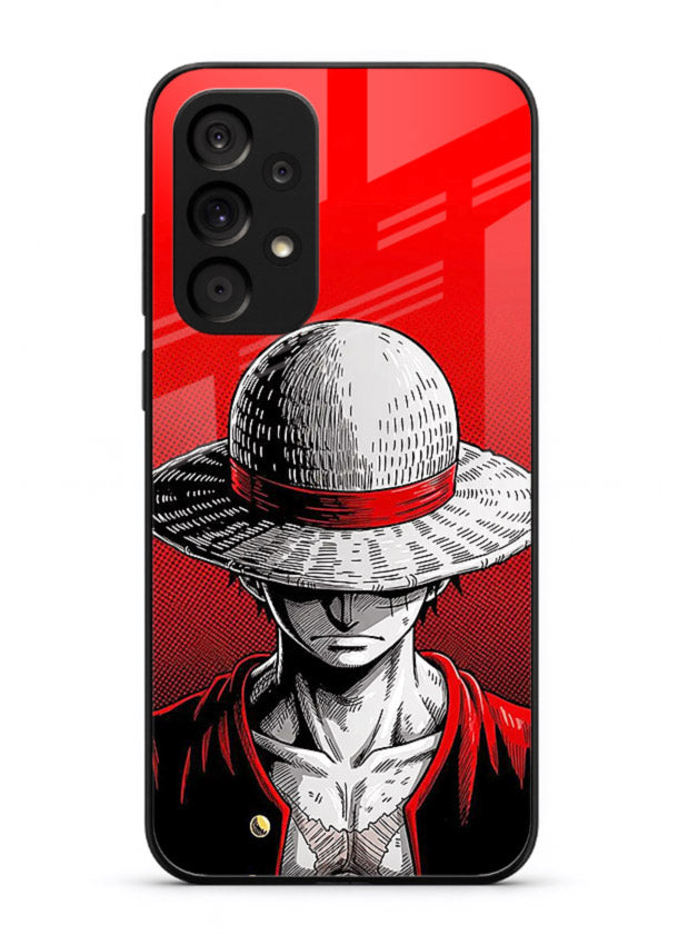 luffy red poster bold anime art Samsung M32 5G glass cover dramatic pirate design case