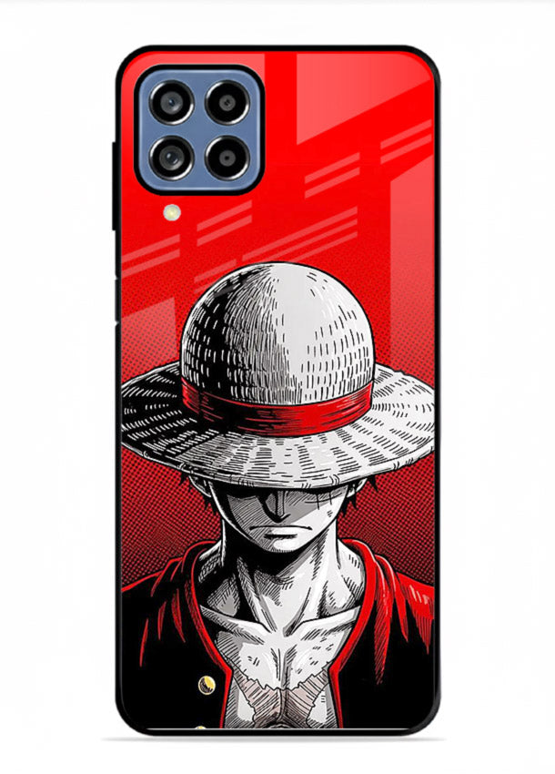 luffy red poster bold anime art Samsung F12 5G glass cover dramatic pirate design case