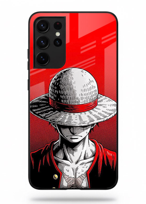 luffy red poster bold anime art Samsung S21 Ultra glass cover dramatic pirate design case
