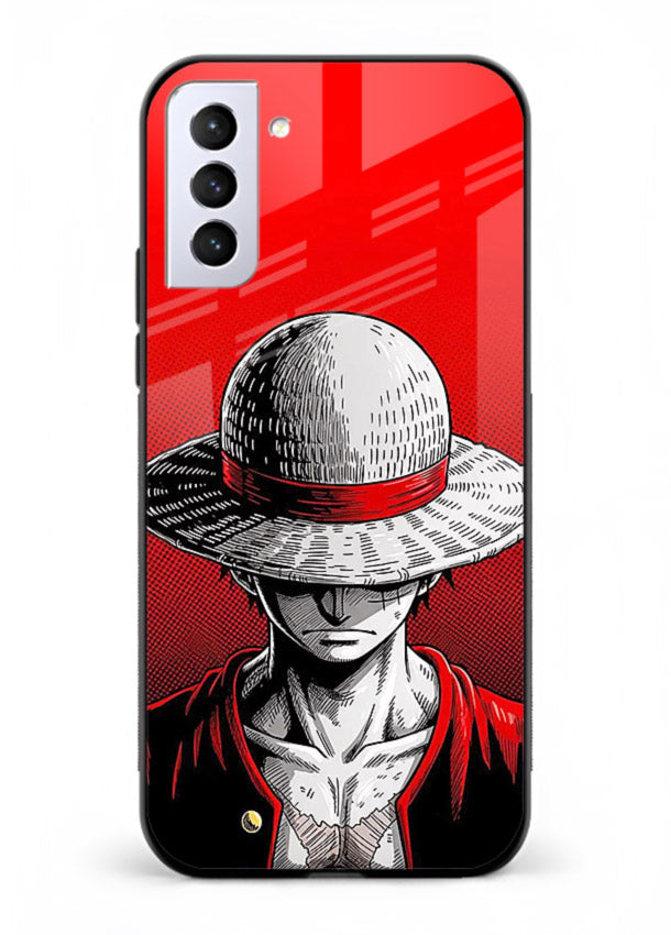 luffy red poster bold anime art Samsung S21 Plus glass cover dramatic pirate design case