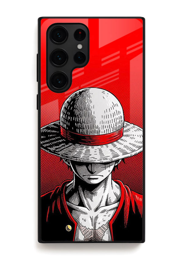 luffy red poster bold anime art Samsung S25 Ultra glass cover dramatic pirate design case