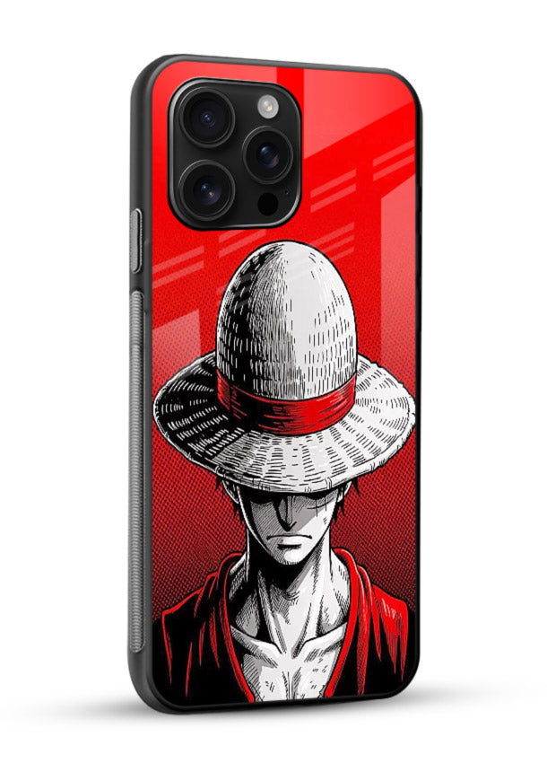 luffy red poster bold anime art glossy vibrant premium glass cover dramatic pirate design case - Angle Side