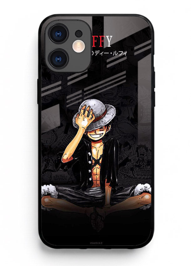 luffy reflection dark anime art iphone 12 glass cover emotional pirate moment case