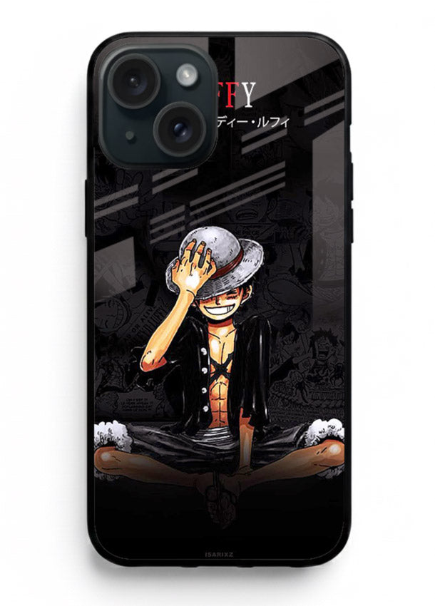luffy reflection dark anime art iphone 15 plus glass cover emotional pirate moment case