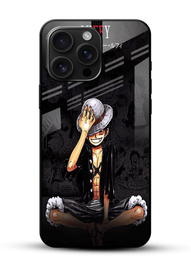 luffy reflection dark anime art glossy vibrant premium glass cover emotional pirate moment case - Angle Front