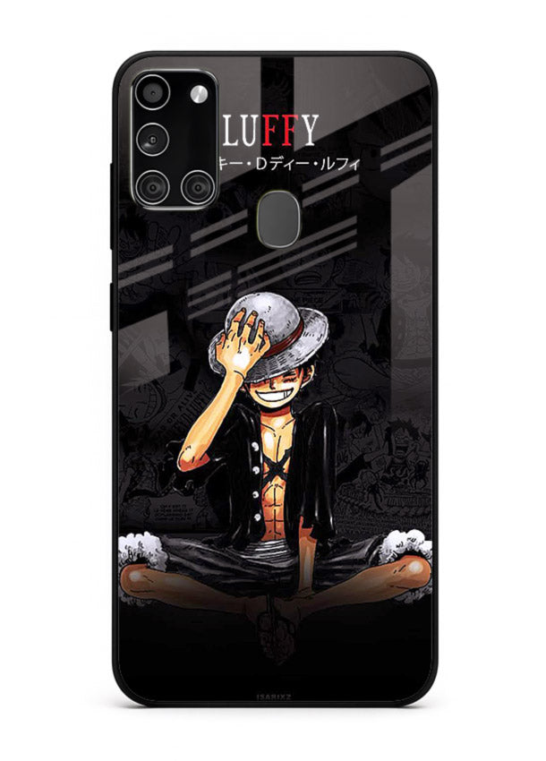 luffy reflection dark anime art Samsung A21s glass cover emotional pirate moment case