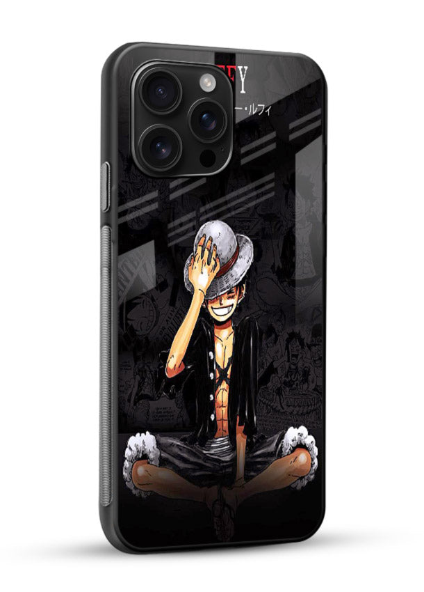luffy reflection dark anime art glossy vibrant premium glass cover emotional pirate moment case - Angle Side