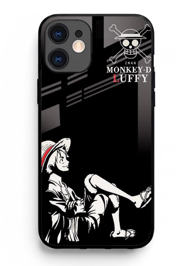 luffy sitting shadow minimal anime art iphone 12 mini glass cover calm pirate case