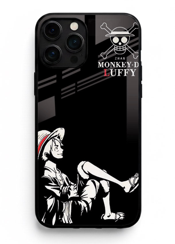 luffy sitting shadow minimal anime art iphone 16 pro max glass cover calm pirate case