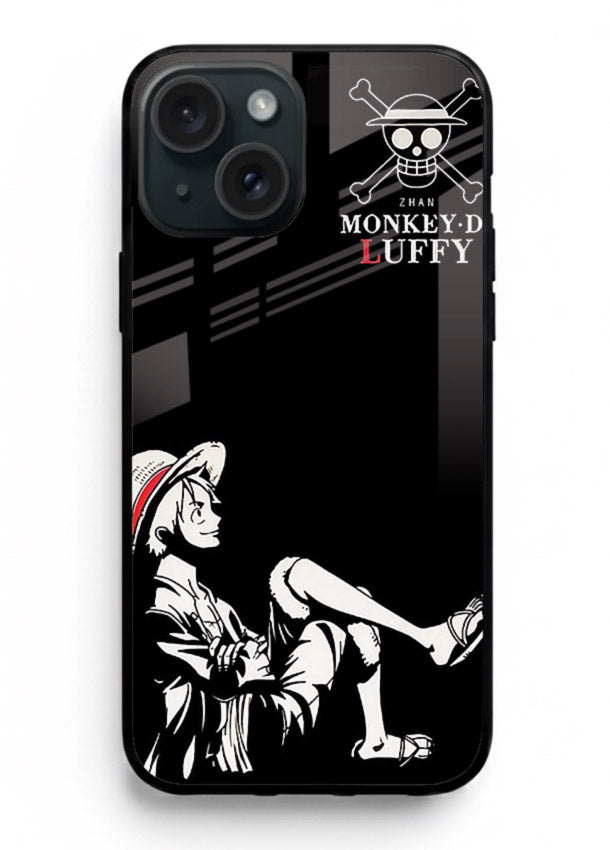 luffy sitting shadow minimal anime art iphone 15 plus glass cover calm pirate case