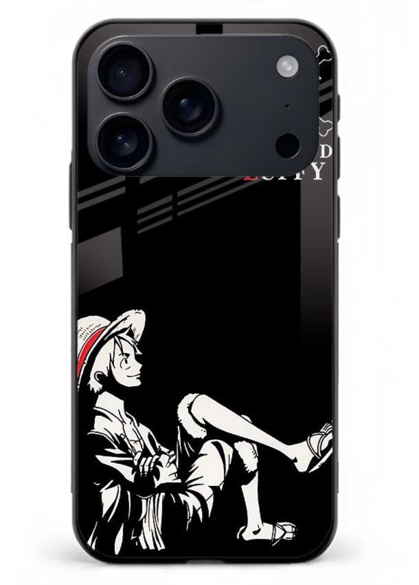 luffy sitting shadow minimal anime art iphone 18 pro max glass cover calm pirate case