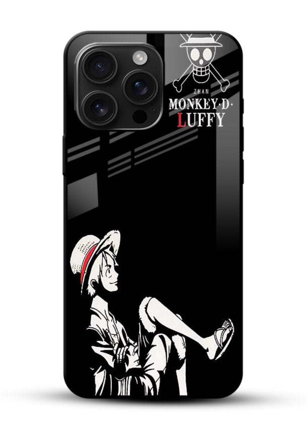 luffy sitting shadow minimal anime art glossy vibrant premium glass cover calm pirate case - Angle Front