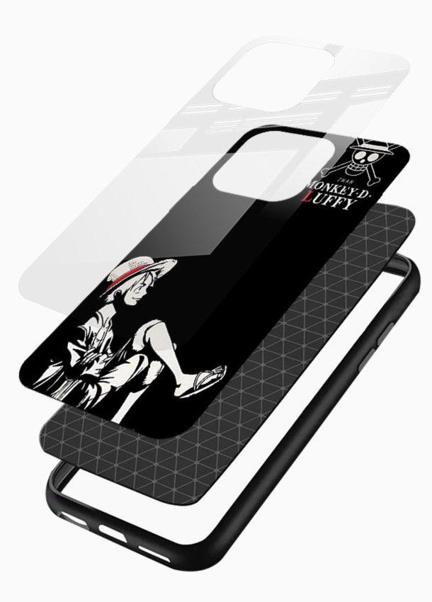 luffy sitting shadow minimal anime art glossy vibrant premium glass cover calm pirate case - Angle Layers