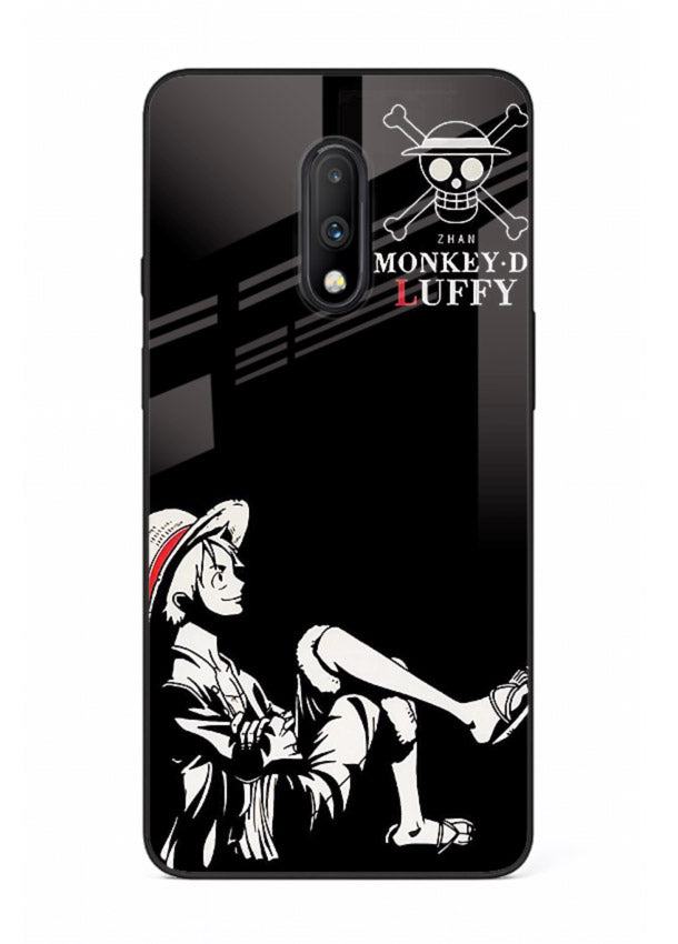 luffy sitting shadow minimal anime art OnePlus 7 glass cover calm pirate case