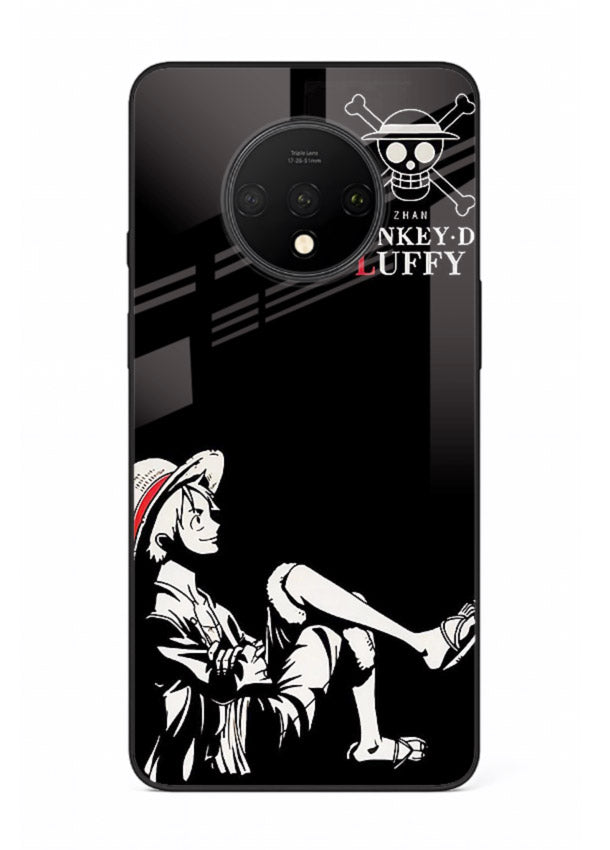 luffy sitting shadow minimal anime art OnePlus 7T glass cover calm pirate case
