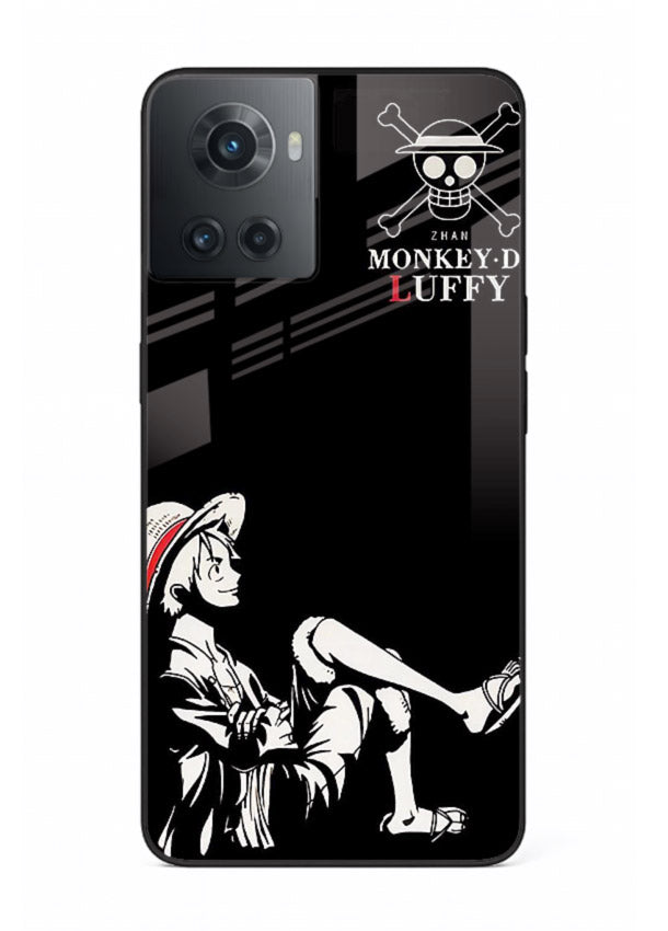 luffy sitting shadow minimal anime art OnePlus 10R glass cover calm pirate case