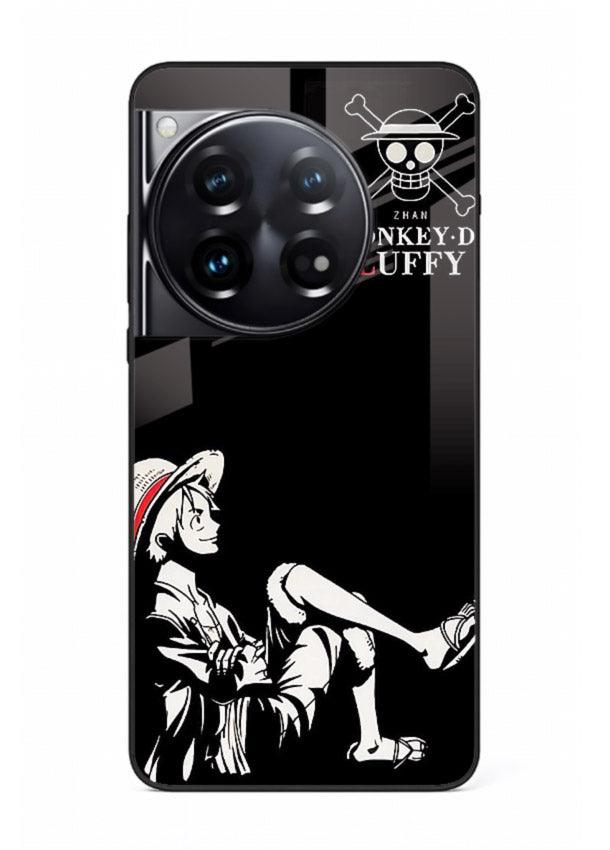 luffy sitting shadow minimal anime art OnePlus 12 glass cover calm pirate case