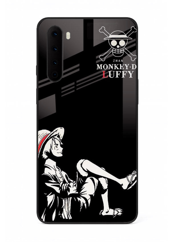 luffy sitting shadow minimal anime art OnePlus Nord glass cover calm pirate case