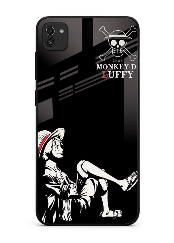 luffy sitting shadow minimal anime art Samsung A03 glass cover calm pirate case