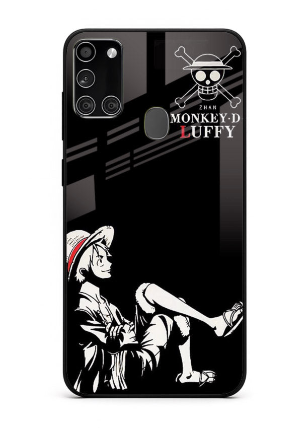 luffy sitting shadow minimal anime art Samsung A21s glass cover calm pirate case