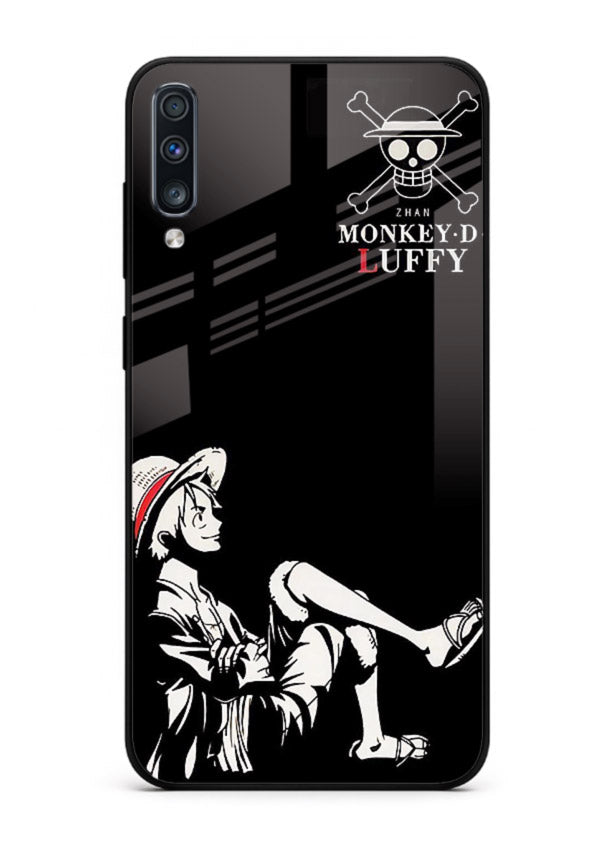luffy sitting shadow minimal anime art Samsung A70 glass cover calm pirate case