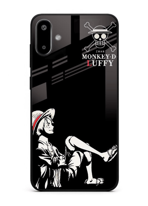 luffy sitting shadow minimal anime art Samsung F06 5G glass cover calm pirate case