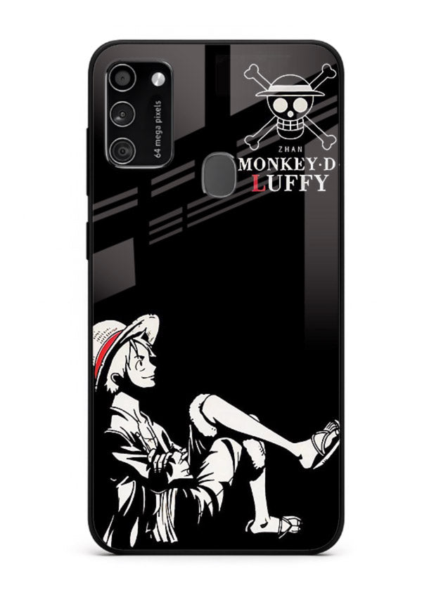 luffy sitting shadow minimal anime art Samsung M21 glass cover calm pirate case