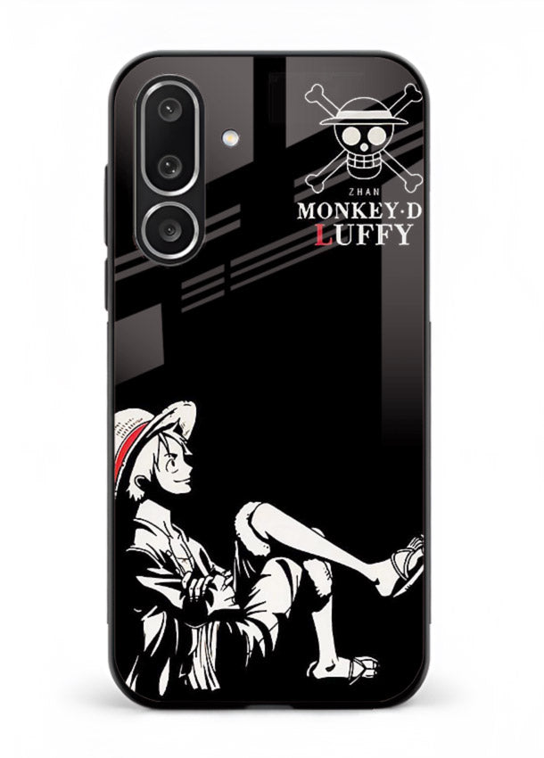 luffy sitting shadow minimal anime art Samsung M36 5G glass cover calm pirate case