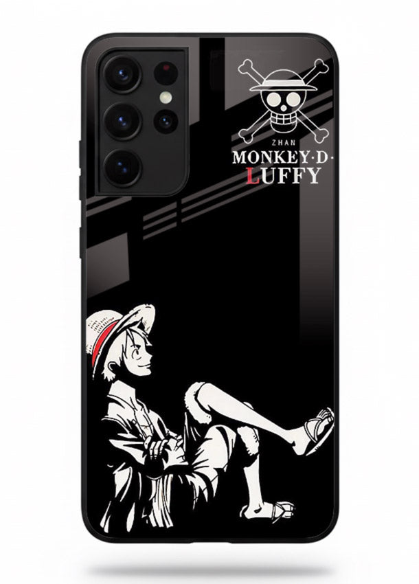 luffy sitting shadow minimal anime art Samsung S21 Ultra glass cover calm pirate case
