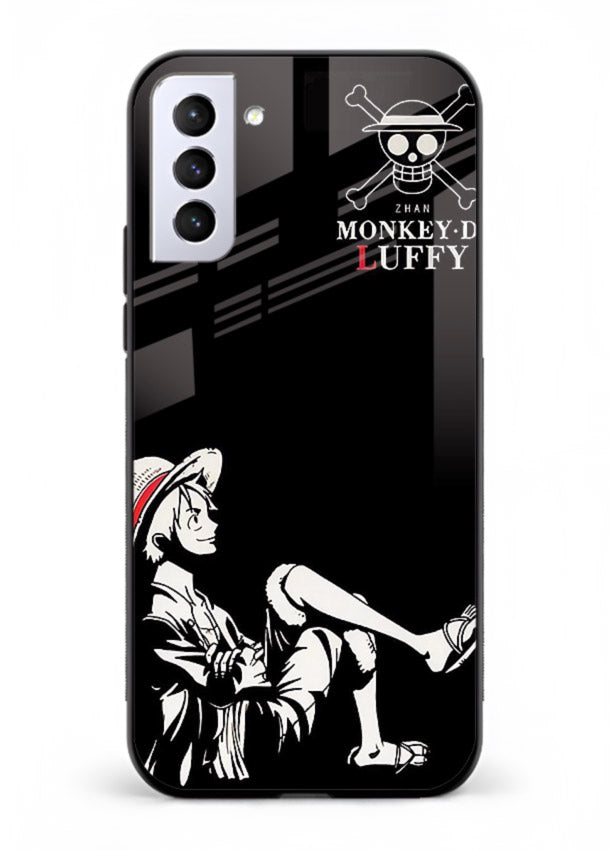 luffy sitting shadow minimal anime art Samsung S21 FE glass cover calm pirate case